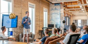 A startup founder presenting to accelerator investors, preparing to pitch your business in a New York City conference room