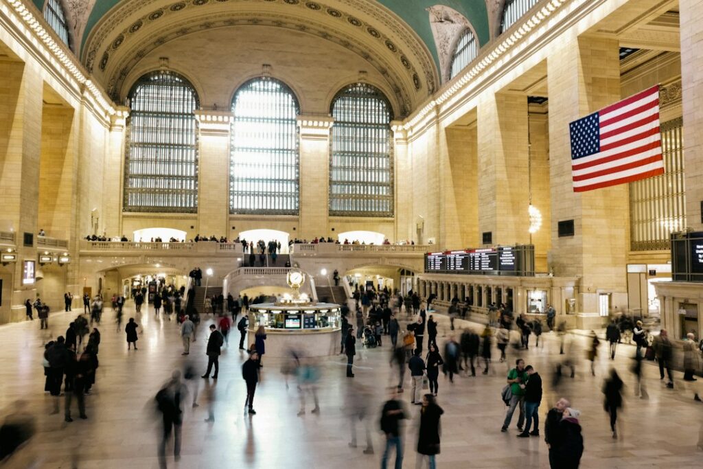 Traveler boards a train for day trips from NYC